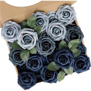 Fake Roses 25pcs Artificial Flowers Dusty Blue Fake Rose Faux Flowers DIY Navy